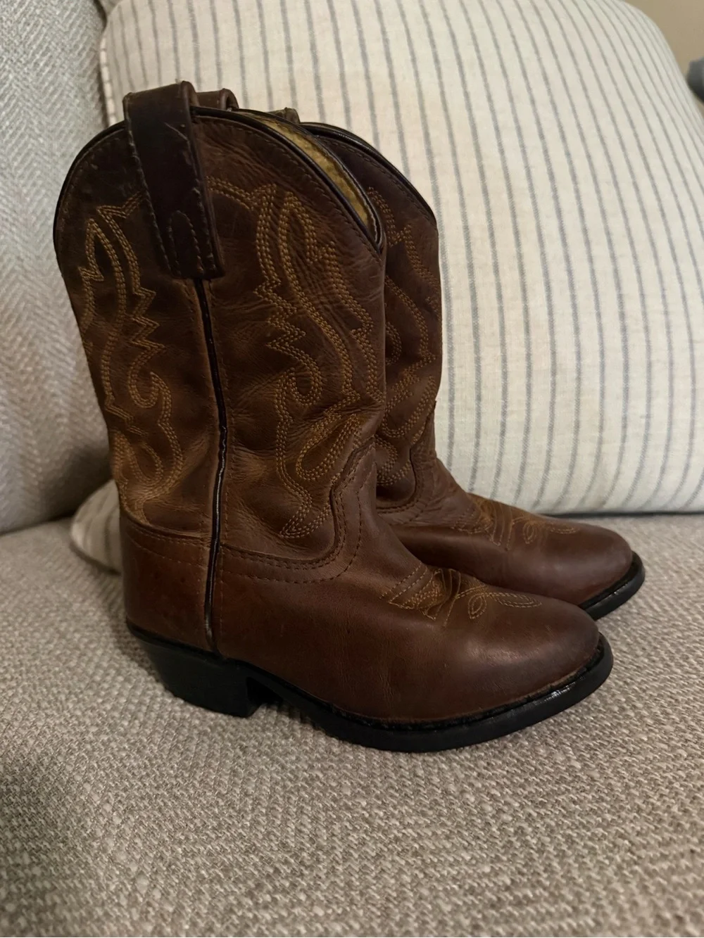 Youth Brown Leather Western Pull-On Boots